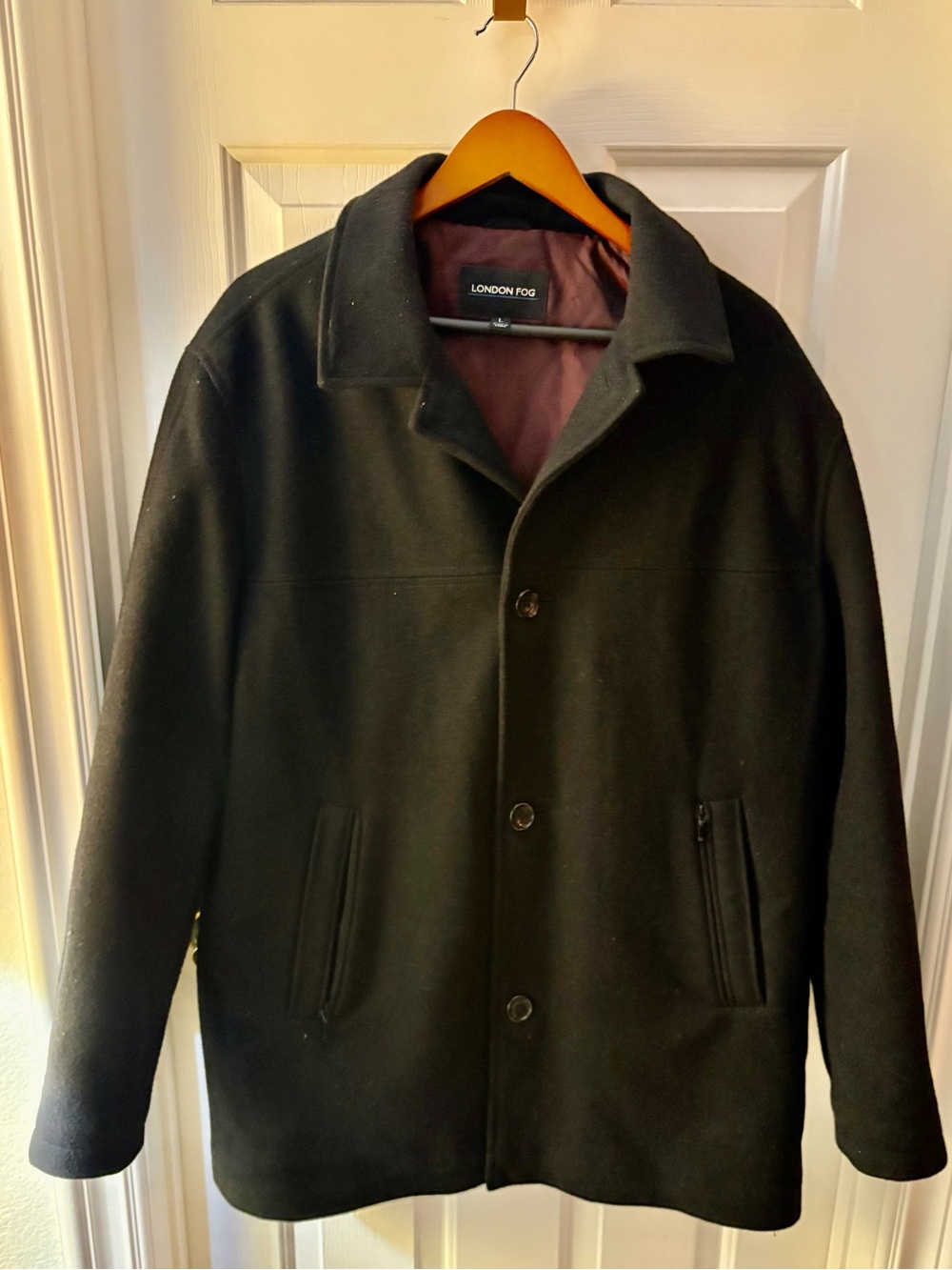 Men’s black London Fog wool-blend men's pea coat sz L